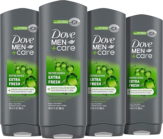 DOVE MEN + CARE - Dove Men Care Body Wash Extra Fresh 4 Unidades para Cuidado da Pele Masculina Lava Efetivamente as Bactérias e Nutre Sua Pele 532 ml