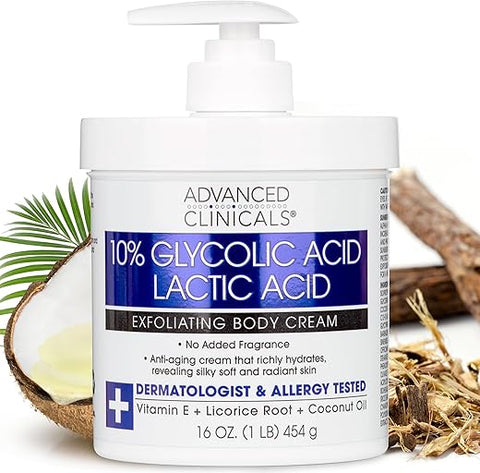Loção Corporal Ácido Glicólico 10%% Ácido Lático Cuidados com a Pele Hidratante | Creme Corporal Esfoliante AHA KP Bump Eraser Para Pele Áspera - Advanced Clinicals