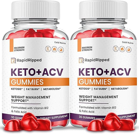 Gold Nutra - Rapid Ripped Gummies de Vinagre de Maçã, Oficial, Máxima Potência, 2 Meses de Fornecimento (2 Pacotes)