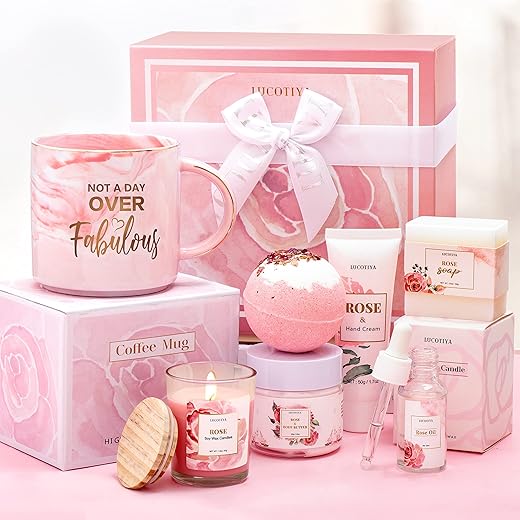 Kit Presente Spa para Mulheres – Melhores Presentes de Aniversário – Cesta de Produtos de Beleza para Ela – Esposa, Mãe, Melhor Amiga, Avó – Conjunto de Banho e Corpo – Autocuidado – Embalagem de Produtos de Beleza - LUCOTIYA