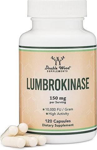 Double Wood Supplements - Lumbrokinase Enzimas – 120 Cápsulas (Atividade Máxima 10.000 FU/Grama) 150mg por Porção (Sem Preenchedores, Não-OGM, Livre de Glúten) para Saúde Cardiovascular e Circulação Sanguínea
