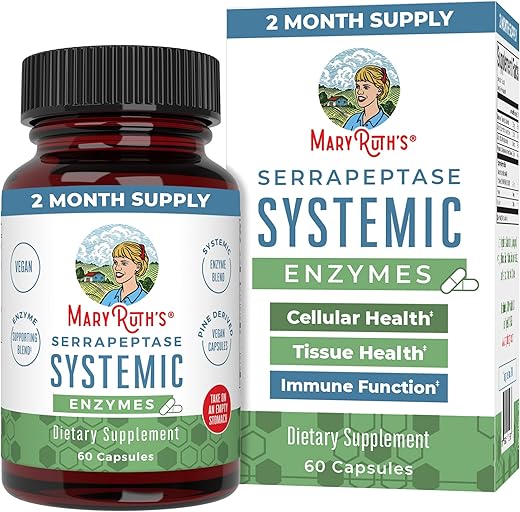 MaryRuth Organics - Cápsulas de Enzimas Serrapeptase | Suprimento de até 2 Meses | Suplemento Enzimático para Alívio Potente de Sinusite e Alergias | Saúde Tecidual e Celular | Vegano |