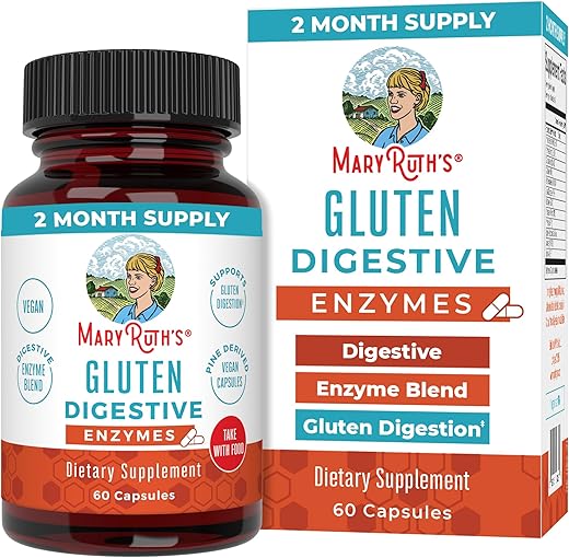 Cápsulas de Enzimas Digestivas Sem Glúten | Até 2 Meses de Fornecimento | Suplemento Enzimático para Apoio à Saúde Intestinal | Digestão do Glúten | - MaryRuth Organics
