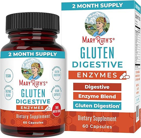 Cápsulas de Enzimas Digestivas Sem Glúten | Até 2 Meses de Fornecimento | Suplemento Enzimático para Apoio à Saúde Intestinal | Digestão do Glúten | - MaryRuth Organics