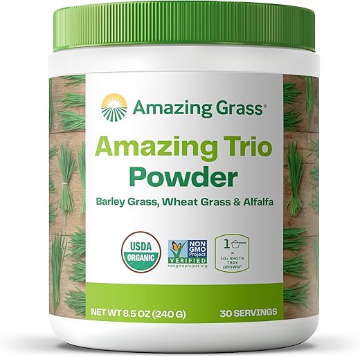 Trio: Pó de Verdes com Wheatgrass, Alfafa – 100g - Amazing Grass