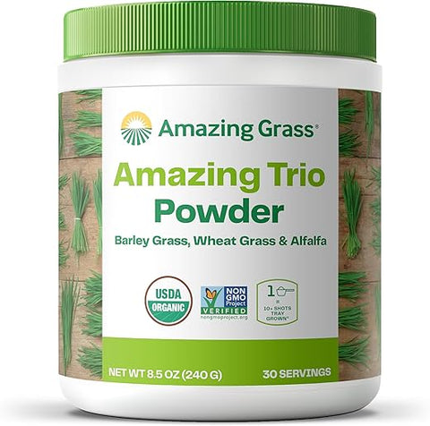 Trio: Pó de Verdes com Wheatgrass, Alfafa – 100g - Amazing Grass