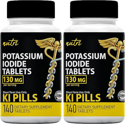 Nature's Fusions - Comprimidos de Iodeto de Potássio 130 mg (2 Pacotes) – (280 Comprimidos) EXP 10/2032 – Pílulas de Iodo de Potássio YODO Naciente, Pílulas Anti Queda Nuclear