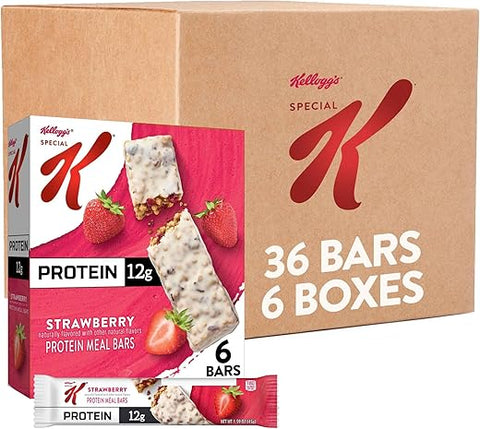 Kellogg’s Special K Barras de Proteína, 12g de Proteína, Fonte de Fibra, Morango (6 Caixas, 36 Barras)
