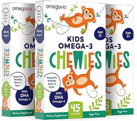 OmegaVia - Omega 3 Gummies – Goma de Gel Mastigável Ultra-Alta em DHA – Omega 3 para Crianças Apoia o Cérebro