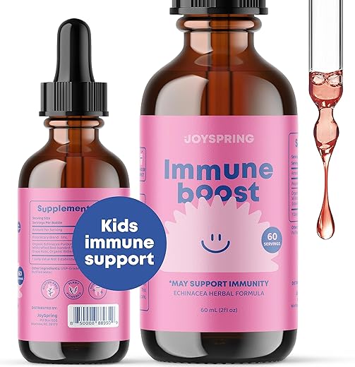 JoySpring - Kids Immune Support – Vitaminas Infantis para o Sistema Imunológico – Reforço para o Sistema Imunológico – Sabugueiro, Equinácea, Casca de Laranja