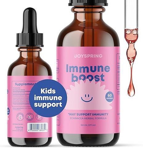 JoySpring - Kids Immune Support – Vitaminas Infantis para o Sistema Imunológico – Reforço para o Sistema Imunológico – Sabugueiro, Equinácea, Casca de Laranja