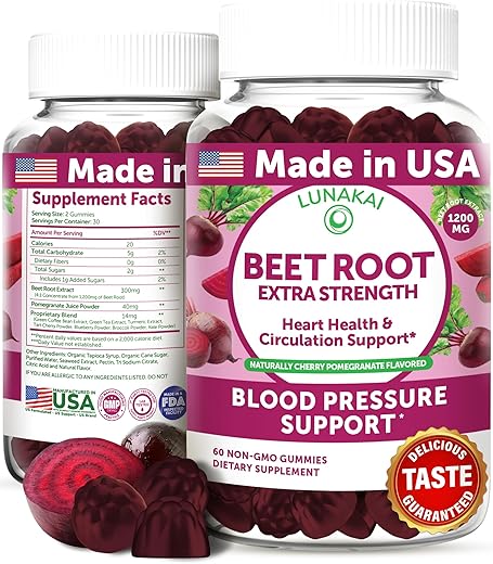 Gomas de Beterraba com Antioxidantes – Deliciosas Gomas de Beterraba sem OGM, 60 unidades - Lunakai