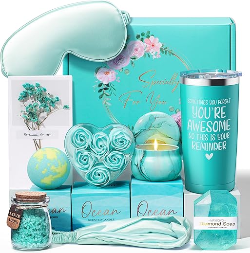 MAYICIVO - Presentes de Aniversário para Mulheres Amizade, Cesta de Presentes Relaxantes de Spa Oceano para Mulheres, Presentes de Autocuidado, Conjunto de Agradecimento, Presentes para o Dia das Mães para Mãe, Melhor Amiga, Irmã, Colega de Trabalho