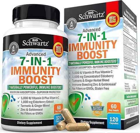 BioSchwartz - Suplemento de Suporte Imunológico com Zinco Vitamina C Vitamina D 5000 UI Sabugueiro Gengibre D3 Equinácea – Aprovado pelo Dr. Vitaminas de Imunidade para Adultos Mulheres e Homens – Sistema Imunológico Natural