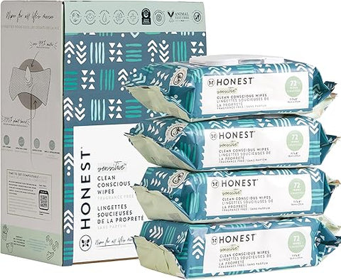 The Honest Company - Toalhas Umedecidas Honest Company Clean Conscious Sem Perfume | Mais de 99%% de Água, Compostáveis, à Base de Plantas | Hipoalergênicas para Pele Sensível, Verificadas pelo EWG | Balance Blues, 288 unidades
