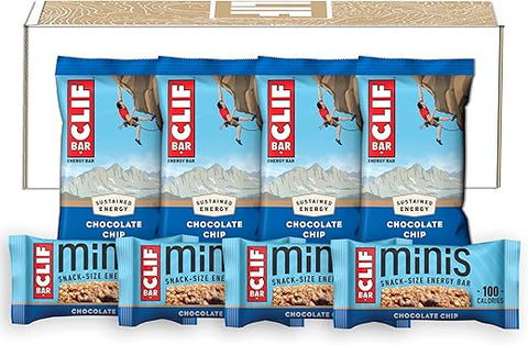 Clif Bar - CLIF BAR – Chocolate Chip – Barras Energéticas Tamanho Grande e Mini – Feitas com Aveia Orgânica – Não-OGM – Baseadas em Plantas – 68g e 28g (20 Unidades)