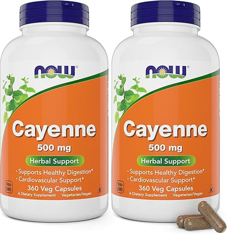 NOW Foods - Now Cayenne (Capsicum annuum) 500 mg, 360 Cápsulas Vegetais (Pacote com 2) – Potencialize sua saúde com Cayenne