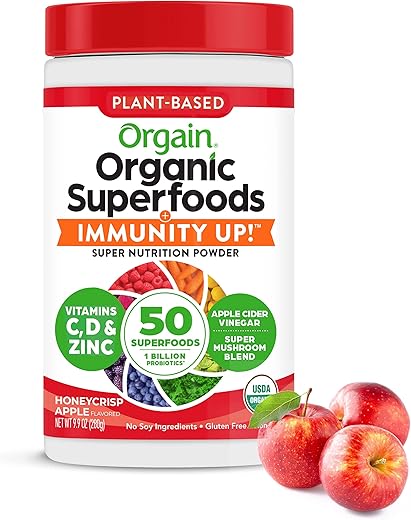 Organic Greens 50 Superfoods Immunity Up! Pó de Maçã Honeycrisp – Suporte Imunológico, Probióticos, Vitamina C, D - Orgain