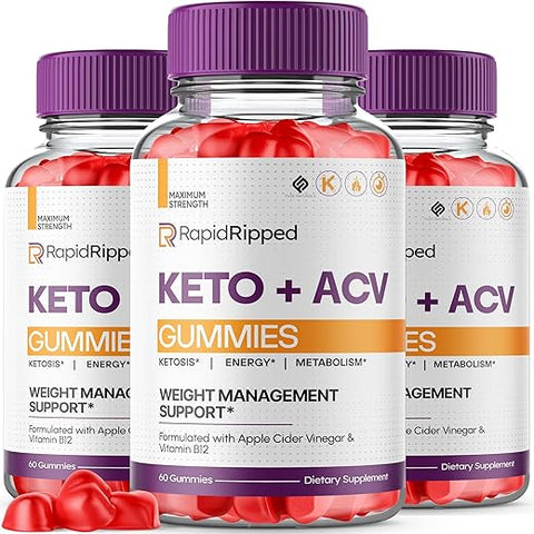 Fuze Naturals - (3 Pacotes) Gomas Rapid Ripped Keto ACV – Suplemento de Vinagre de Maçã 1000mg para Mulheres e Homens, Veganas, Rápidas e Ripped Keto Gummies