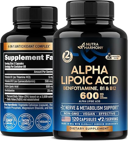 NUTRAHARMONY - Alpha Lipoic Acid 600mg – Antioxidante para Nervos e Energia – Marca ALA