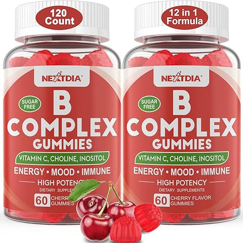 Nextdia - Vitaminas B em Gomas Veganas com 2000 mcg de Metil B12, Metil Folate | Mais Colina Inositol, Vitamina C Zinco para Energia, Humor, Imunidade, Saúde