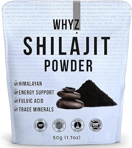 Shilajit em Pó, 50g (1,7 oz), Mineral Himalaia Puro com Ácido Fúlvico em Pó, Composto de Shilajit Puro e Minerais Fúlvicos para Suporte Imunológico e Energético - WHYZ