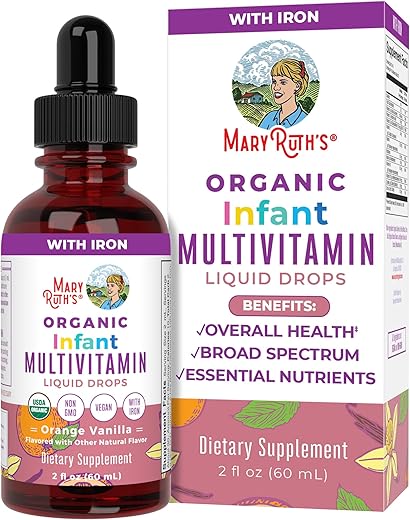 MaryRuth Organics - Multivitamínico com Ferro para Bebês por MaryRuth’s | Orgânico USDA | Gotas Líquidas Multivitamínicas para Bebês de 6 a 12 Meses | Suporte Imunológico