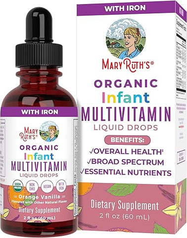MaryRuth Organics - Multivitamínico com Ferro para Bebês por MaryRuth’s | Orgânico USDA | Gotas Líquidas Multivitamínicas para Bebês de 6 a 12 Meses | Suporte Imunológico