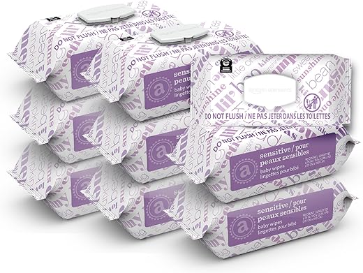 Lenços Umedecidos para Bebês, Sensíveis, 810 Unidades, Embalagens com Tampa Flip-Top, Pacote com 9 – Marca Amazon Elements - Amazon Elements