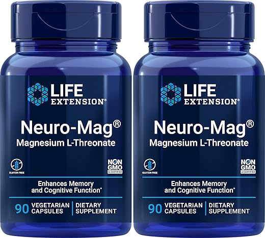 Neuro-mag Magnésio L-treonato, 90 Cápsulas (2 Pacotes) – Suplemento para a Saúde Cerebral - Life Extension