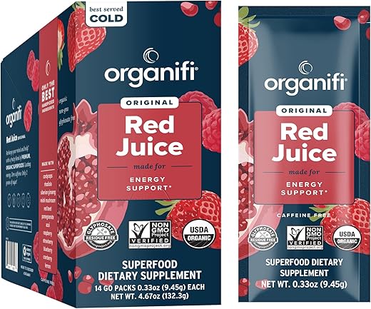 Red Juice – Pó Energético Reduz Quedas da Tarde e Impulsiona Digestão e Sistema Imunológico, 14 Pacotes de 14g - Organifi