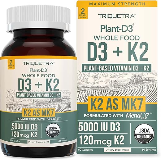 Triquetra Health - Orgânico Plant D3 K2 | 5000 UI D3 120 mcg K2 como All-Trans MK7 de MenaQ7® – Alimento Integral 100% Natural, Cru