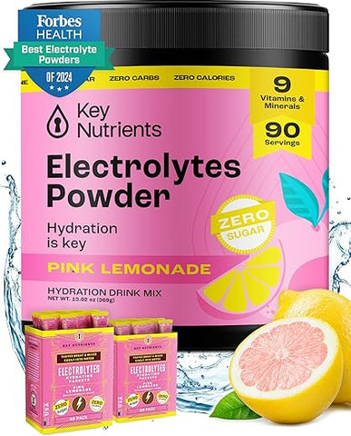 Pó de Eletrólitos Multivitamínico Sem Açúcar – Limonada Rosa Fresca – Resistência – 500g - KEY NUTRIENTS