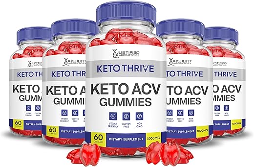Justified Laboratories - (5 Pacotes) Keto Thrive Gomas de Keto ACV Avançadas 1000MG Fórmula Avançada de Gomas de Keto Thrive Keto Vinagre de Maçã Formulado com Suco de Romã e Beterraba em Pó B12 Vegano Não-OGM 300g