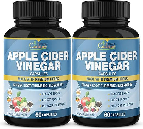 Organic Cadane - Extrato de Vinagre de Maçã Orgânico Cadane 2 Pacotes 5050mg, Cápsulas, 4 Meses de Fornecimento