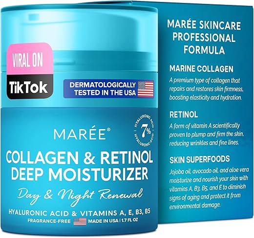 Creme Hidratante Facial MAREE com Colágeno – Creme Anti-idade com Ácido Hialurônico | 50g