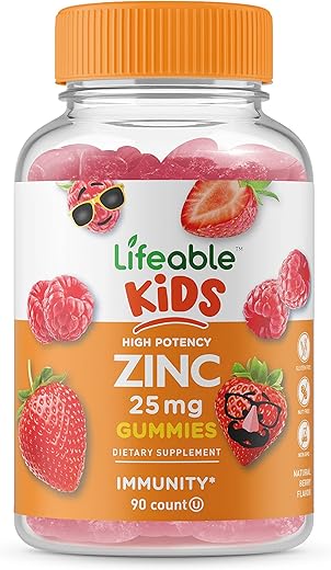 Gummies de Zinco para Crianças – 25mg – Sabor Natural Delicioso – Vitaminas em Goma Suplemento – Livre de Glúten, Vegetariano e Livre de GMO – Mastigável – Suporte Imunológico Saudável – para - Lifeable