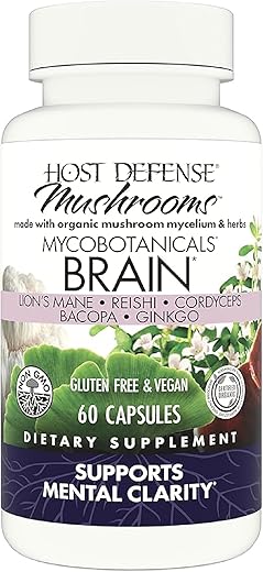 MycoBotanicals Brain* Cápsulas – Suporte Cerebral com Lion’s Mane e Reishi | 60 cápsulas  Host Defense - Host Defense