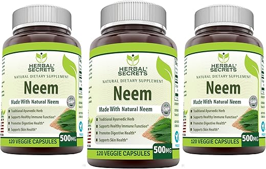 Neem – Suplemento Natural para Purificação do Sangue, Fortalecimento da Imunidade e Saúde da Pele* (Cápsulas Vegetais de 500mg, 120 Unidades – 3 Pacotes) - Herbal Secrets