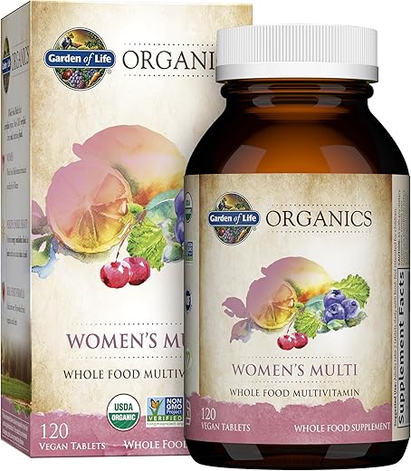 Organics Multivitamínico para Mulheres, Multi para Mulheres com Vitamina C, D, Folate, B6, B12, Biotina, Ferro, Vitaminas Veganas de Alimentos Integrais para Mulheres, Energia, Pele, Unhas, 120 Comprimidos - Garden of Life