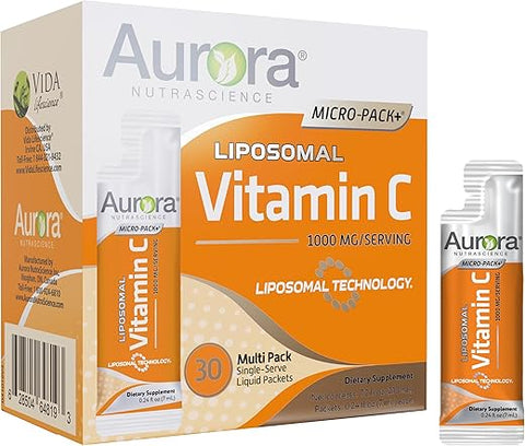 Vida Lifescience - Aurora Nutrascience Micro-Pack Vitamina C Lipossomal, Suporte Imunológico, 1.000 mg Por Porção, Sem Glúten, Não-OGM, 30 Pacotes Individuais, 615 g