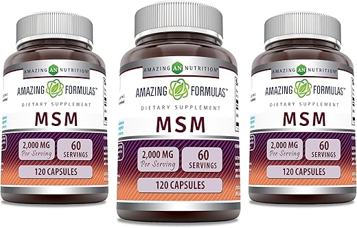 Amazing Nutrition - Amazing Formulas MSM (Methylsulfonylmethane) | 2000 Mg Por Porção | Cápsulas | Não-OGM | Sem Glúten | Fabricado nos EUA (3 Pacotes, 120 Unidades)