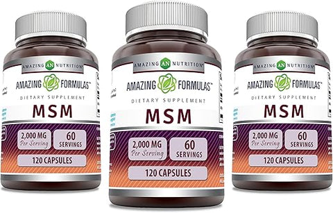 Amazing Nutrition - Amazing Formulas MSM (Methylsulfonylmethane) | 2000 Mg Por Porção | Cápsulas | Não-OGM | Sem Glúten | Fabricado nos EUA (3 Pacotes, 120 Unidades)
