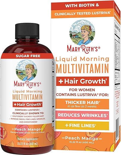 MaryRuth Organics - MaryRuth’s Lustriva® Hair Growth Liquid Multivitamin | Biotin 10000mcg | Vitamina D | Vitaminas do Complexo B | Testado Clinicamente para Cabelos Mais Espessos, Rugas, Linhas Finas, Cuidados com a Pele |