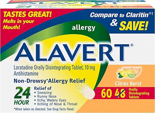 Allergy 24 Horas, Sabor Explosão de Citrus, Comprimidos Antialérgicos de Dissolução Oral, Antialérgico Não Sonolento, Loratadina 10mg, 60 Unidades - Alavert