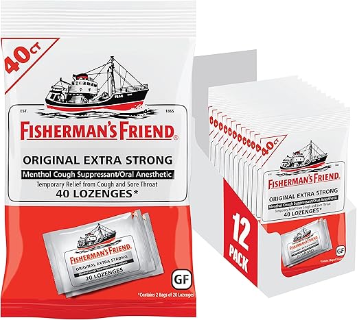 Fisherman's Friend - Fisherman’s Friend Pastilhas para Tosse, Supressor de Tosse e Pastilhas para Dor de Garganta, Original Extra Forte, 10mg de Mentol, 480 Pastilhas (12 Pacotes de 40)
