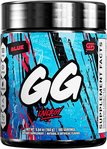 GG Energy Blue (100 Porções) – Energia para Jogos e Mistura Nootrópica Amigável ao Keto, Livre de Açúcar, Cafeína Orgânica, Vitaminas de Suporte Imunológico, Bebida Energética em Pó - Gamer Supps