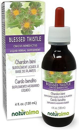 Tintura sem Álcool de Cardo Santo (Cnicus benedictus) com Flores – Extrato Líquido em Gotas 120 ml – Herbal Vegan - Naturalma