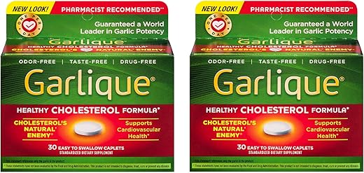 Fórmula Saudável para Colesterol com 5000 mcg de Allicin, 60 Cápsulas Entéricas Revestidas (Pacote com 2) – Redução do Colesterol de Forma Natural - Garlique