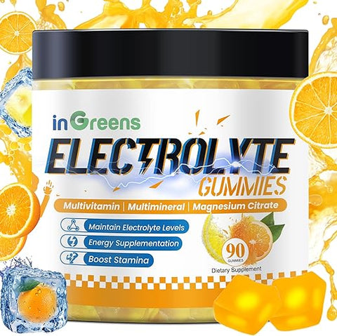 inGreens - Gummies Naturais de Eletrólitos com 6 Eletrólitos Essenciais – Inclui Vitaminas, Magnésio, para Corredores, Esportes de Resistência, Mastigáveis de Hidratação – 90 Gummies